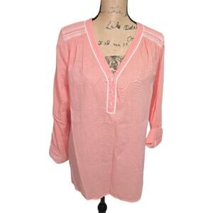 Tommy Hilfiger Embroidered Women's Orangy‎ Pink Peasant Boho Blouse Size XL